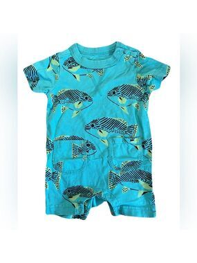 Tea Collection Blue Fish Print Baby‎ Romper